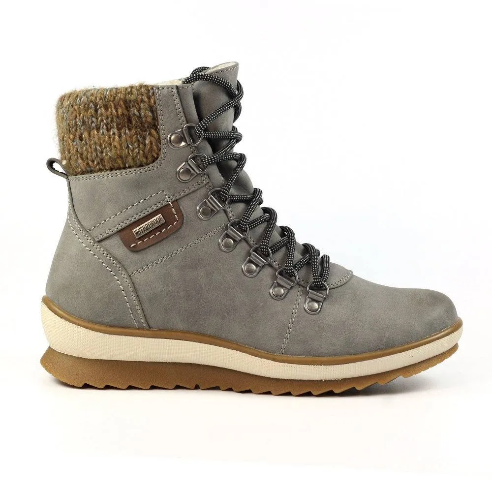 Lunar GLB150 Sycamore Ladies Grey Waterproof Zip & Lace Ankle Boots