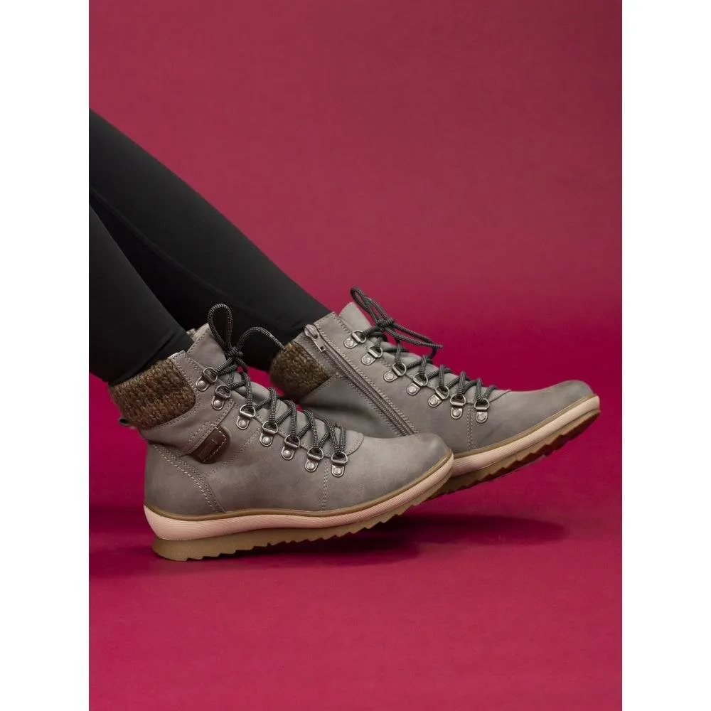 Lunar GLB150 Sycamore Ladies Grey Waterproof Zip & Lace Ankle Boots