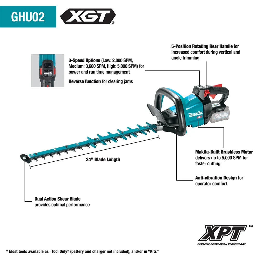 Makita GHU02M1 40V XGT 24" Brushless Cordless Hedge Trimmer Kit w/ 4.0AH Battery