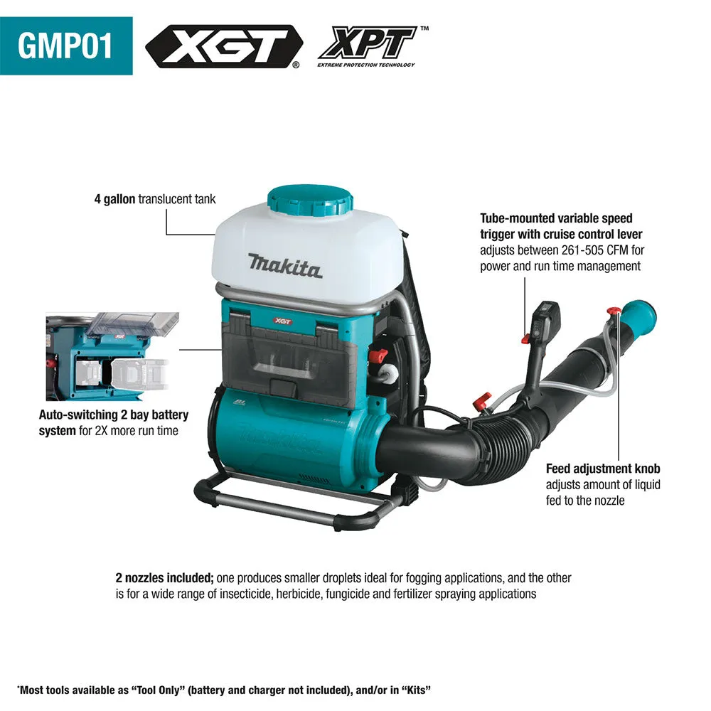 Makita GMP01PL 40V MAX XGT Brushless 4 Gallon Backpack Mist Blower Kit