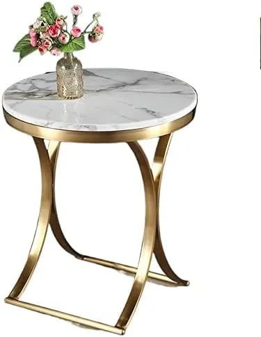 New Mark Impex Side End Table Light Luxury Marble Coffee Table Modern Minimalist Creative Stainless Steel Side Table Living Room Sofa Side Small Round Table Coffee Table (Color : White Marble)