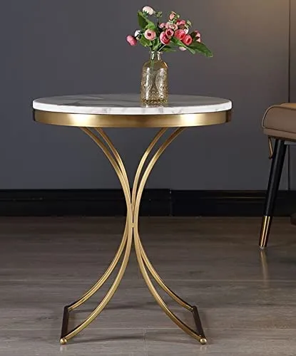 New Mark Impex Side End Table Light Luxury Marble Coffee Table Modern Minimalist Creative Stainless Steel Side Table Living Room Sofa Side Small Round Table Coffee Table (Color : White Marble)