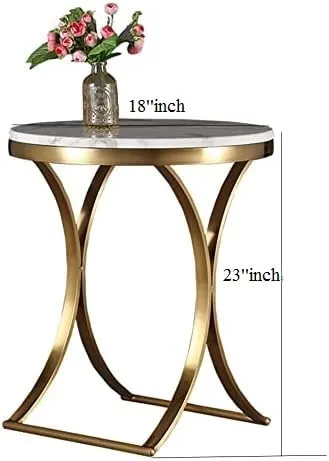 New Mark Impex Side End Table Light Luxury Marble Coffee Table Modern Minimalist Creative Stainless Steel Side Table Living Room Sofa Side Small Round Table Coffee Table (Color : White Marble)