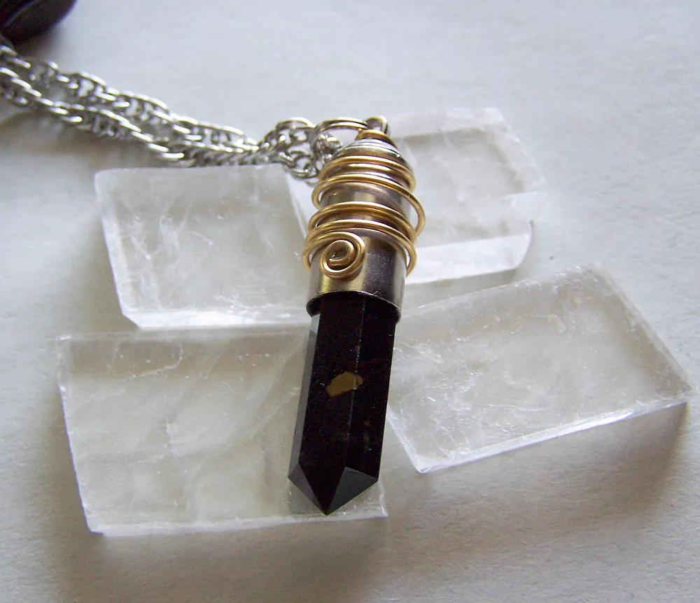 Russian Shungite Wire Wrapped Silver Bullet Jewelry Pendant