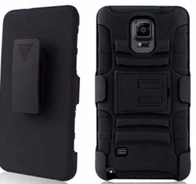 Samsung Galaxy Note 4 Case, Full Body Armor [Built-in Kickstand] Hybrid Tri-Layer Holster Clip Case Cover - Black