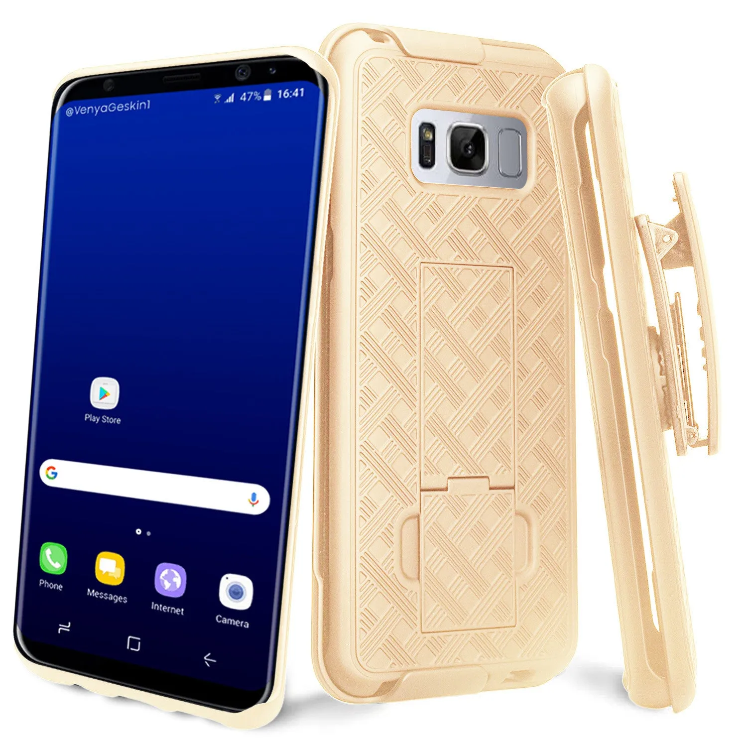 Samsung Galaxy S8 Plus Case, SM-G955 Case Sim Rugged Rotating Swivel Lock Holster Shell Combo Clip Case for Galaxy S8 Plus - Gold