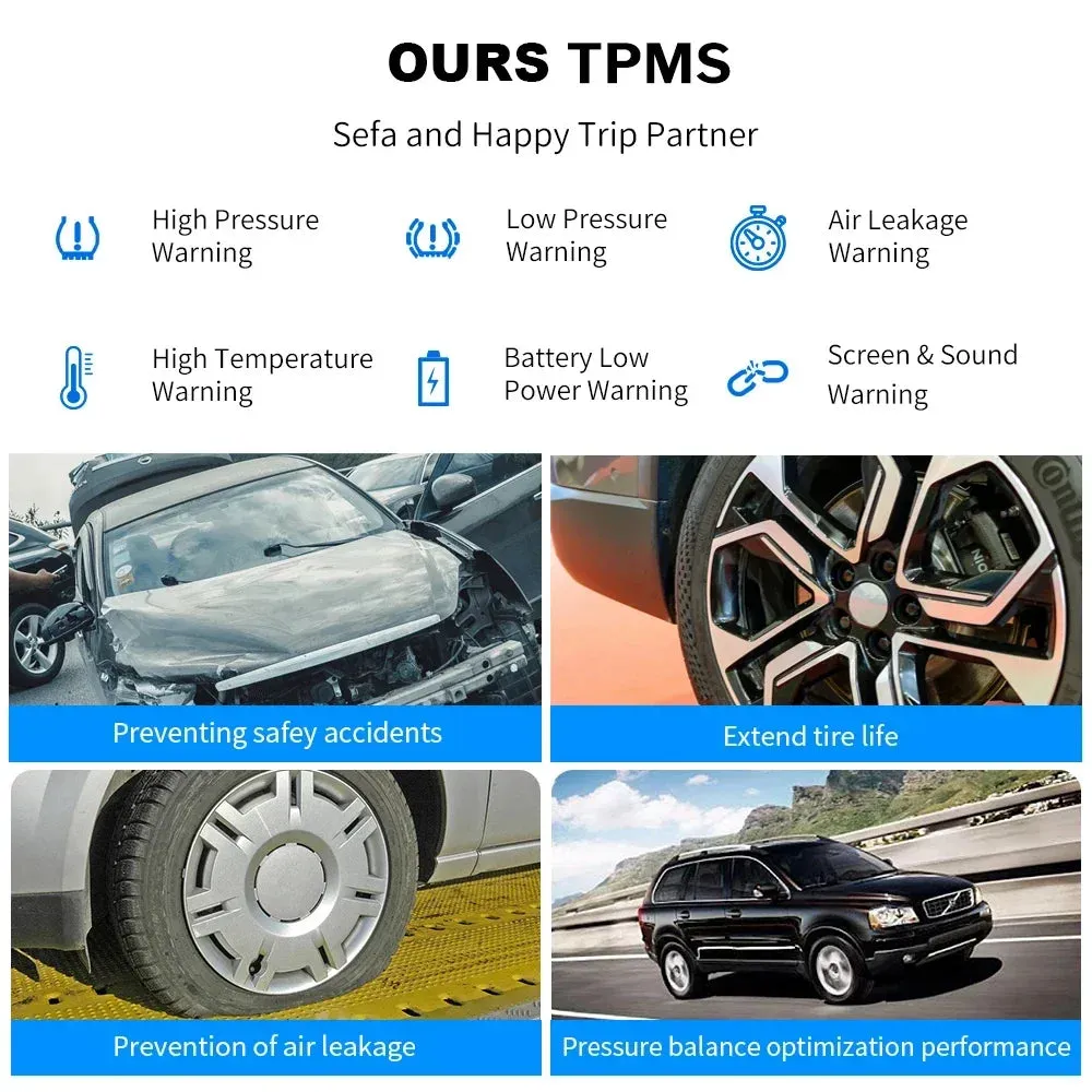 Solar Power TPMS Car Tire Pressure Alarm Monitor System