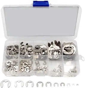 Stainless Steel E-Clip External Retaining Rings Circlip Assortment Kit 120 Pcs GB896 E E-type Buckle-shaped Split Washers