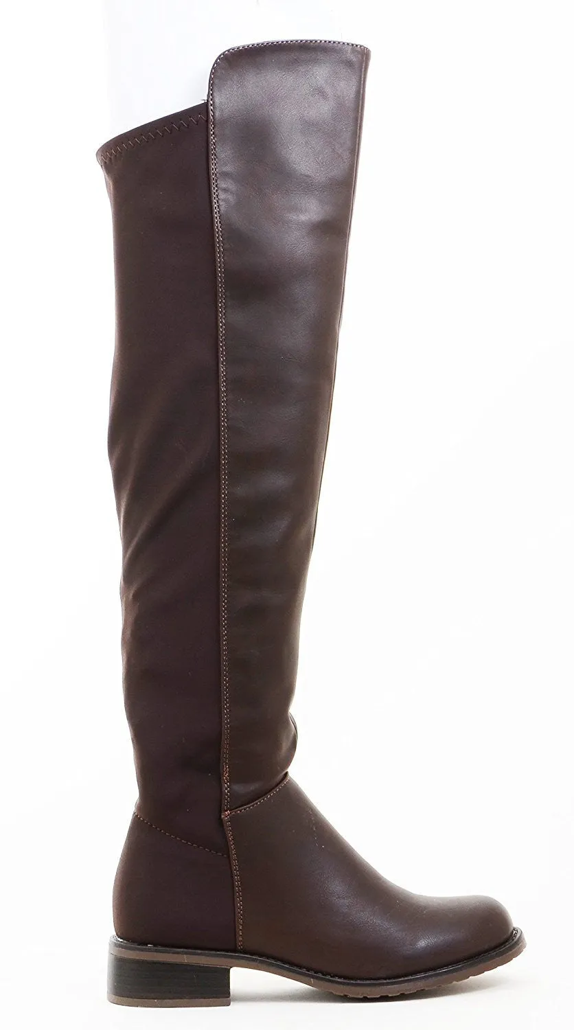 Stretchy Brown Faux Leather Over the Knee Riding Women's Boots