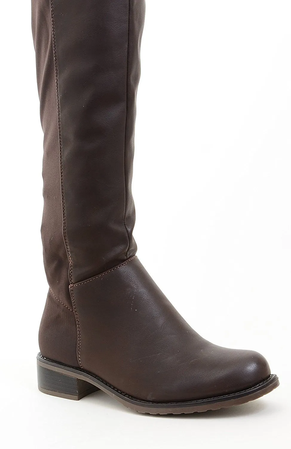 Stretchy Brown Faux Leather Over the Knee Riding Women's Boots