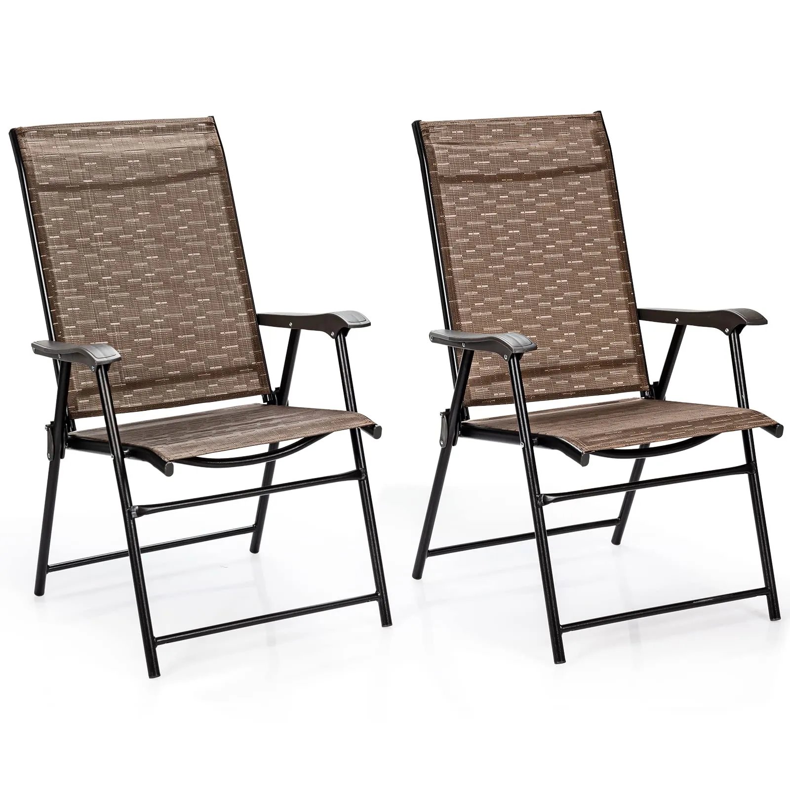 Tangkula 2 Pcs Outdoor Patio Chair Space Saving Stackable Portable Steel Frame