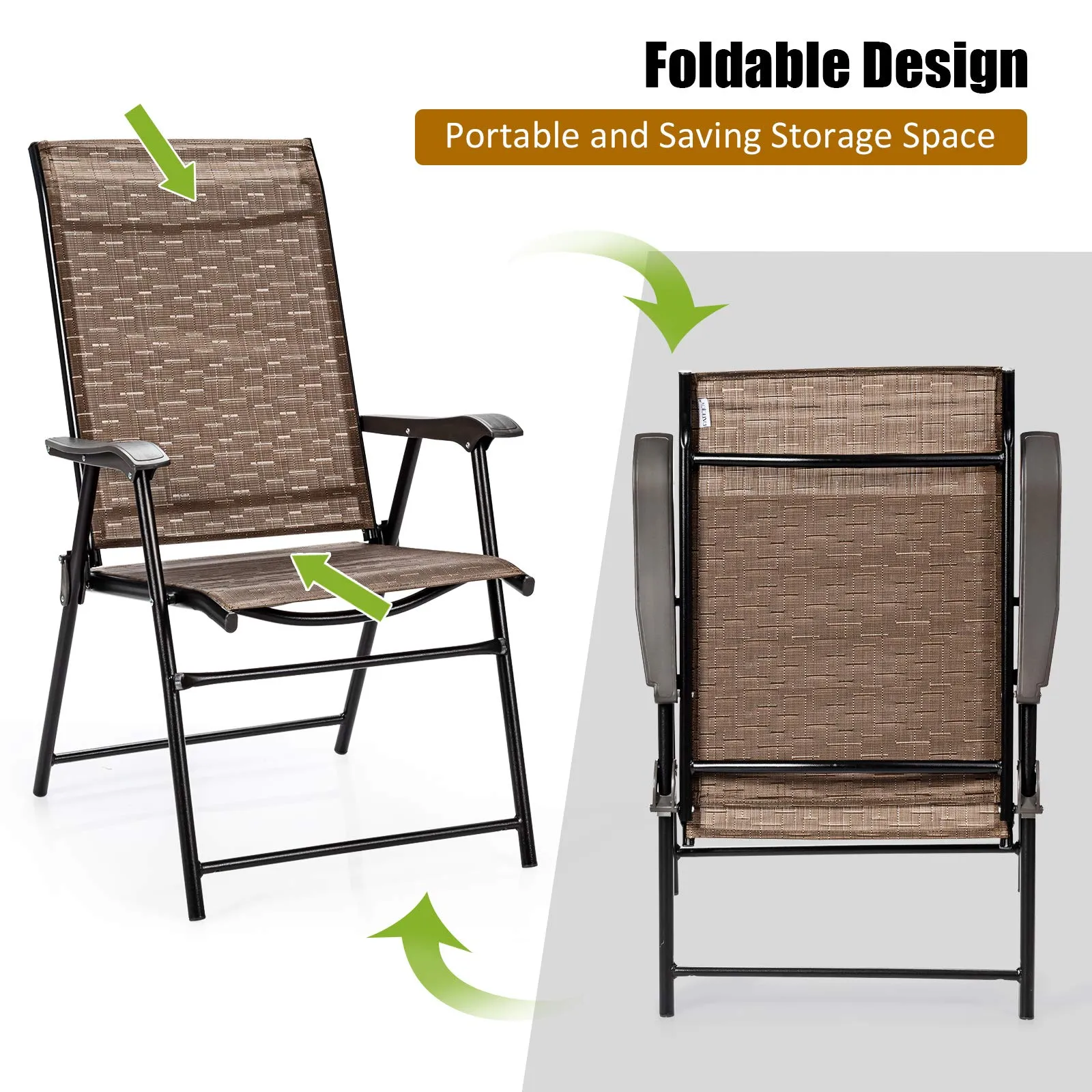 Tangkula 2 Pcs Outdoor Patio Chair Space Saving Stackable Portable Steel Frame