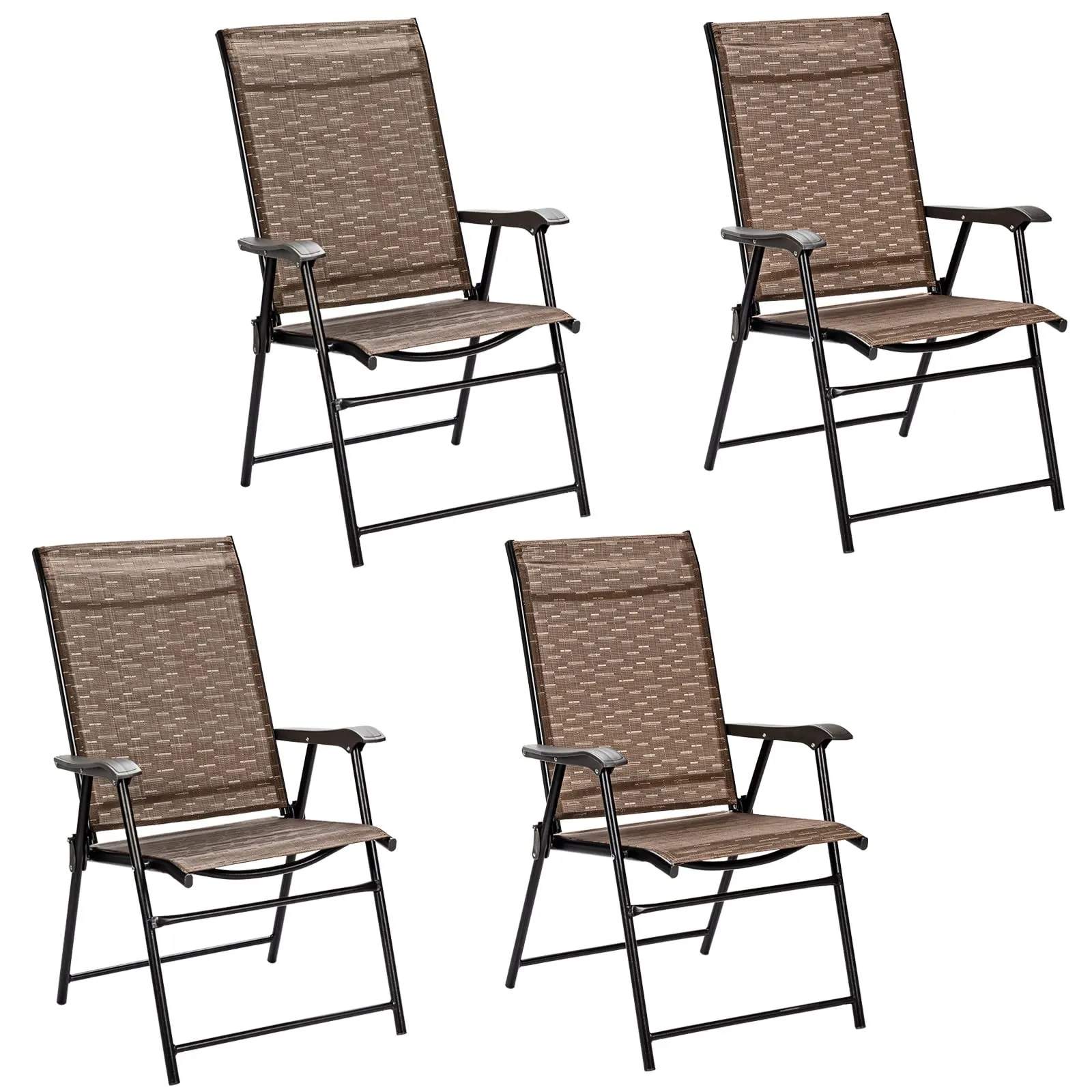 Tangkula 4 Pcs Outdoor Patio Chair, Space Saving Stackable Portable Steel Frame Lawn Poolside Backyard