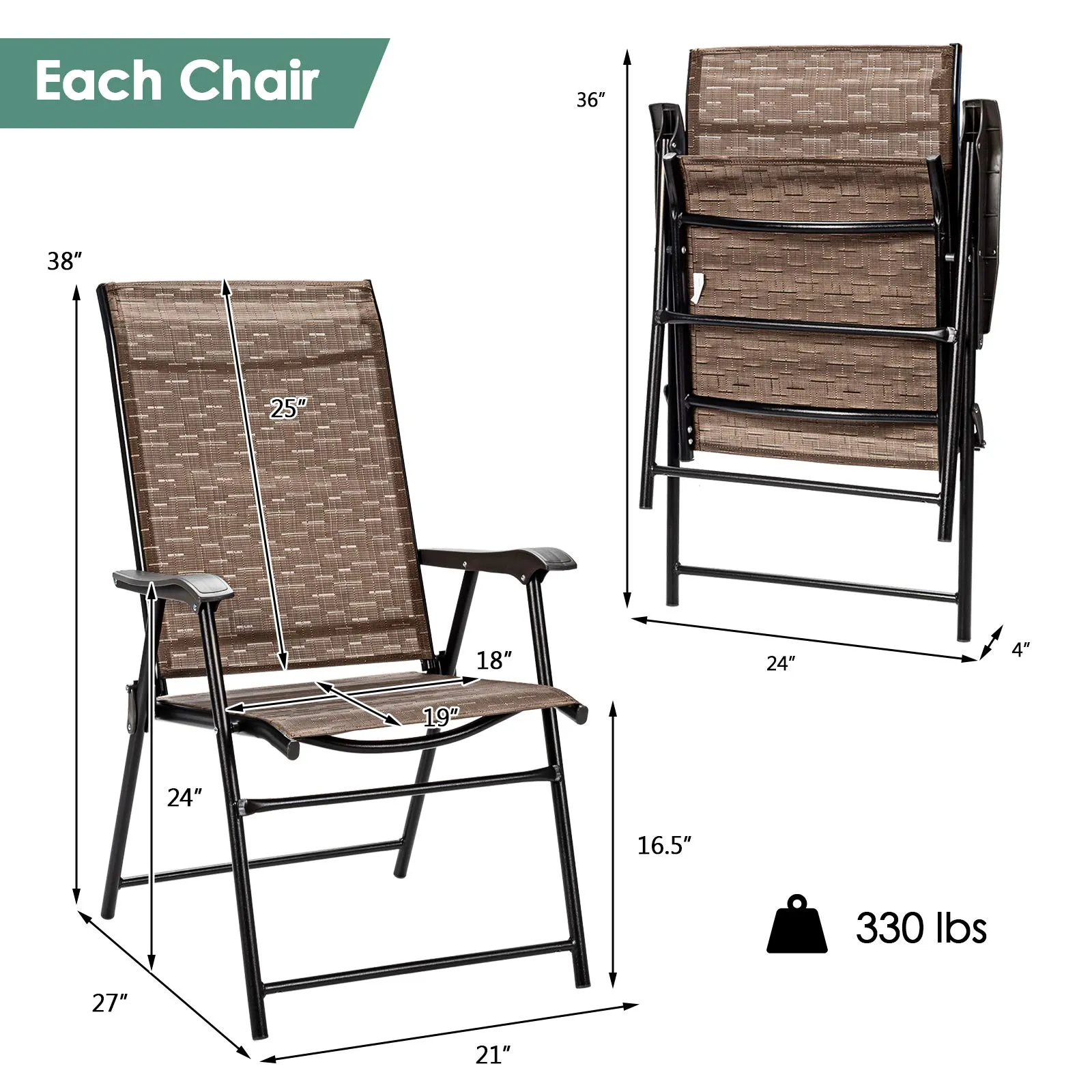 Tangkula 4 Pcs Outdoor Patio Chair, Space Saving Stackable Portable Steel Frame Lawn Poolside Backyard