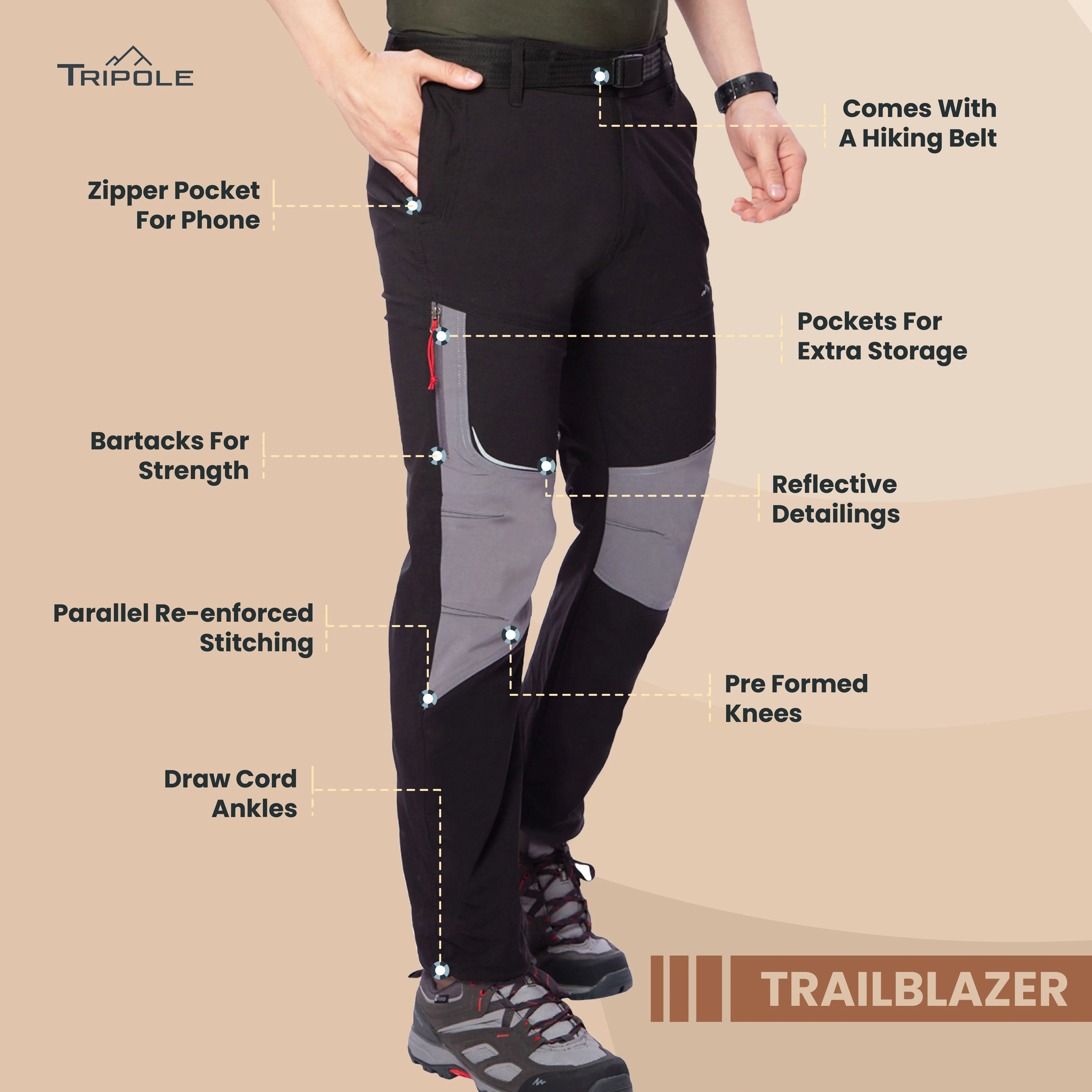 Trailblazer Trekking and Hiking Pants and Cargo - Black Grey