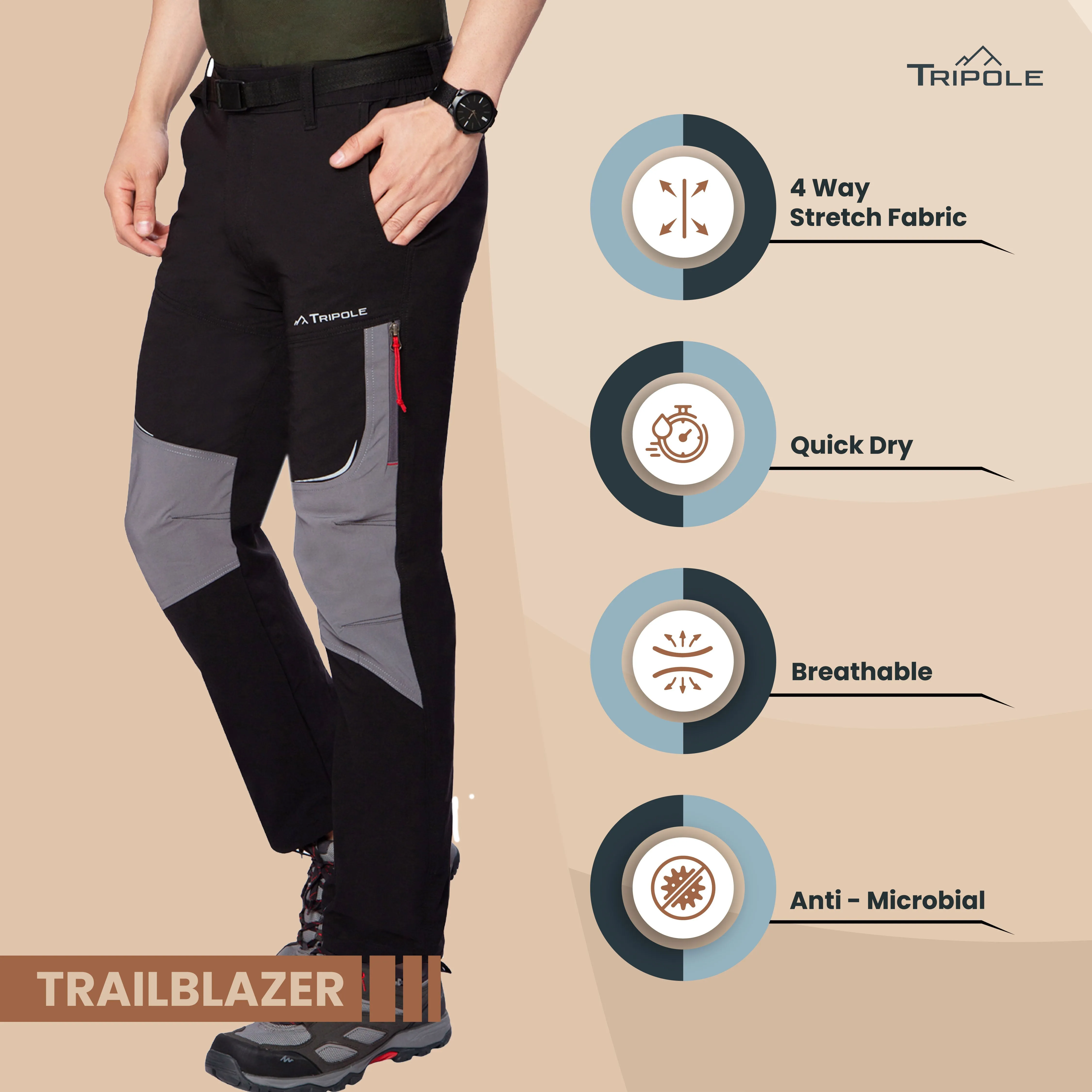 Trailblazer Trekking and Hiking Pants and Cargo - Black Grey