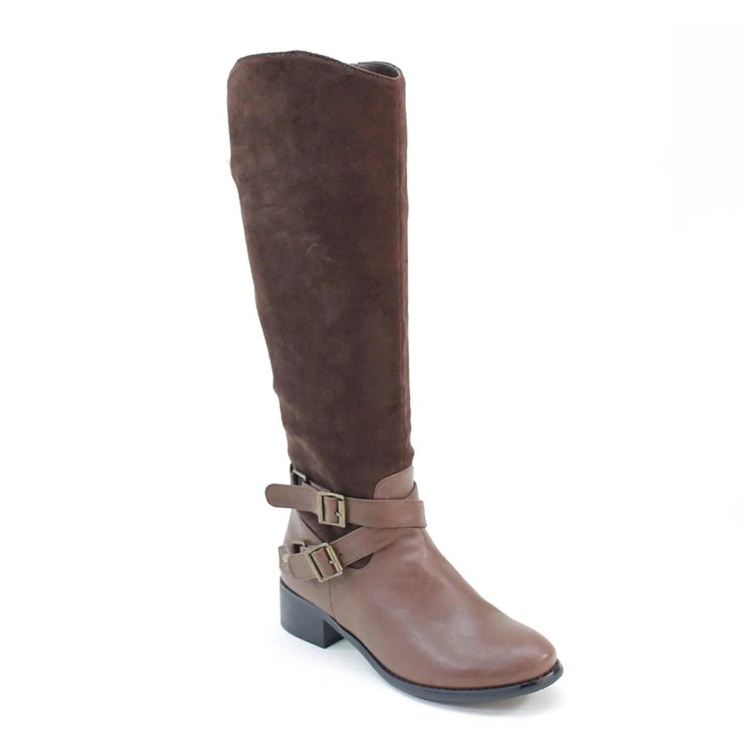 Vegan Suede & Leather Riding Ankle Strap Knee-high Women's Boots